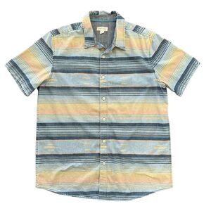 Sun + Stone Large Blue Striped Short Sleeve Button‎ Up Men's Shirt